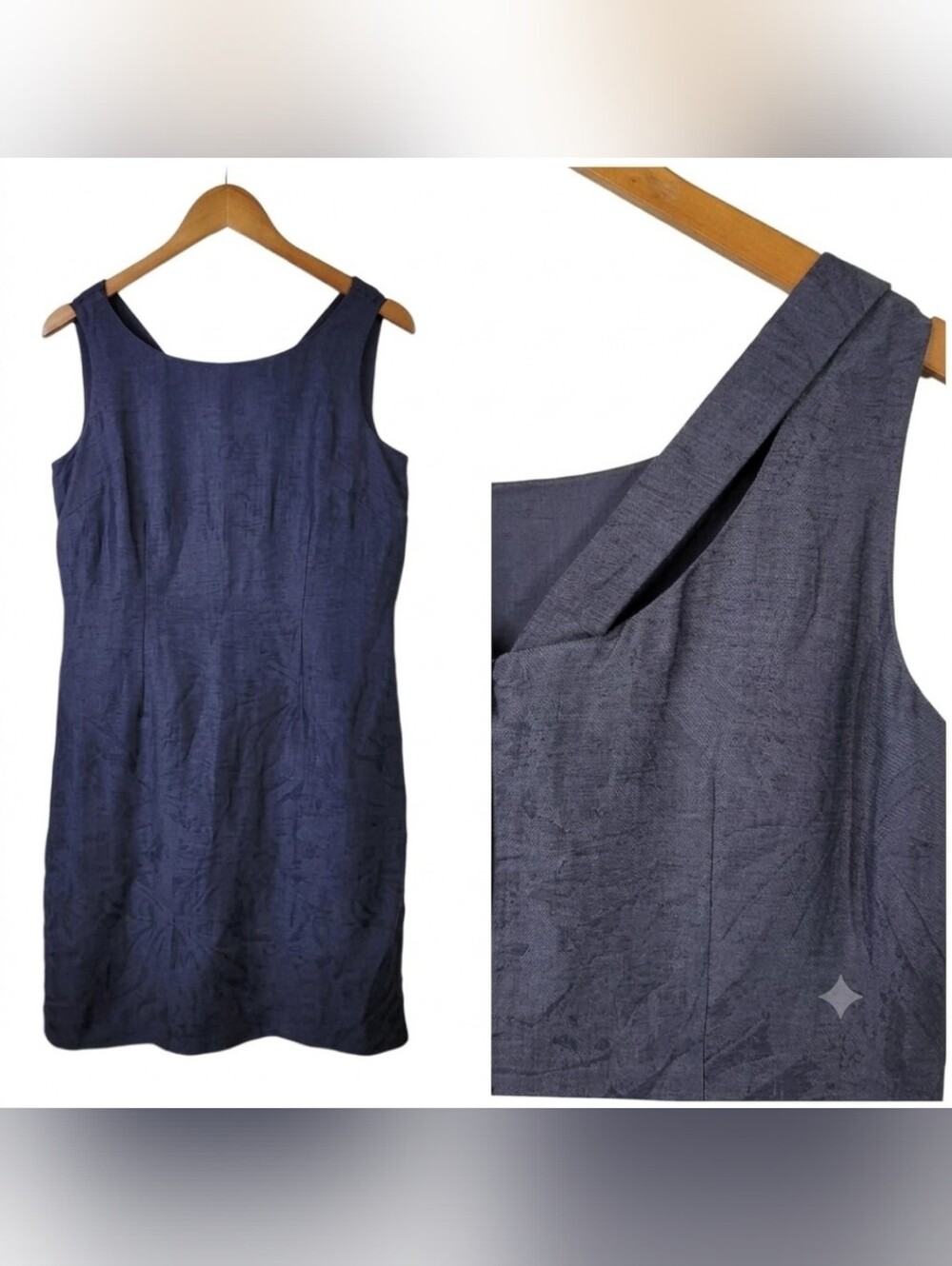 Sleeveless Navy Shift Dress with Side Pockets - Picture 2 of 15